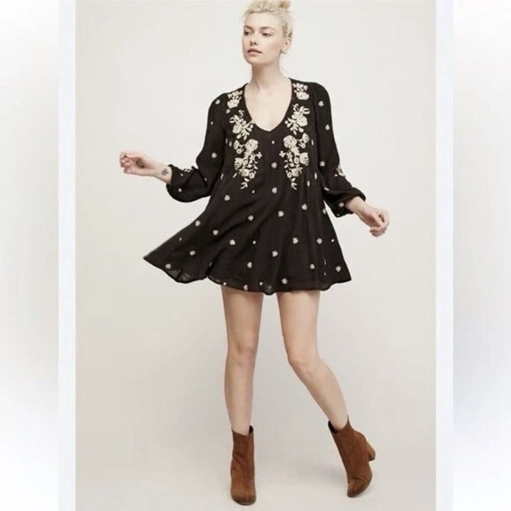 Free People Sweet Tennessee Black Embroidered Mini Dress Size S